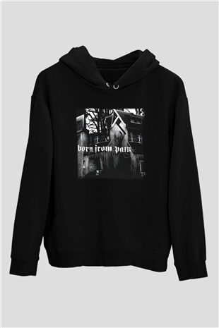 Born from Pain Siyah Unisex Kapüşonlu Sweatshirt