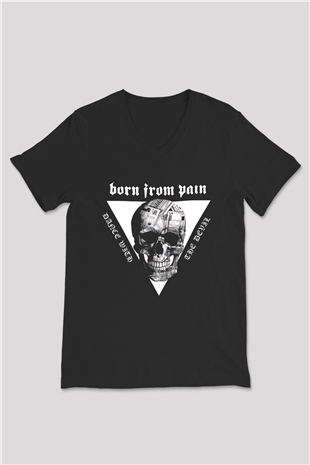Born from Pain Siyah Unisex V Yaka Tişört T-Shirt