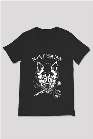 Born from Pain Siyah Unisex V Yaka Tişört T-Shirt