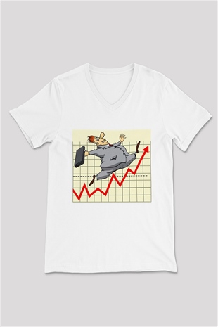 Borsacı Beyaz Unisex V Yaka Tişört T-Shirt
