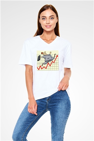 Borsacı Beyaz Unisex V Yaka Tişört T-Shirt