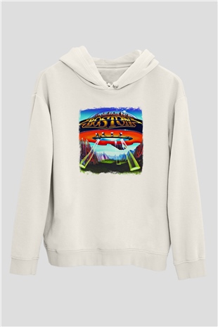 Boston Baskılı Unisex Beyaz Hoodie