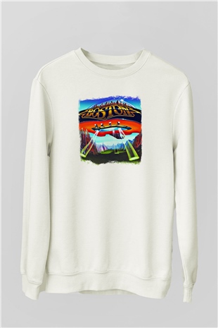 Boston Baskılı Unisex Beyaz Sweatshirt
