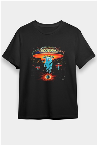 Boston Baskılı Unisex Siyah Tişört