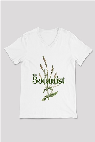 Botanikçi Beyaz Unisex V Yaka Tişört T-Shirt