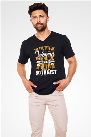 Botanikçi Siyah Unisex V Yaka Tişört