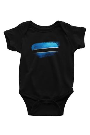 Botsvana - Botswana Bayrağı Baskılı Unisex Siyah Bebek Body - Zıbın