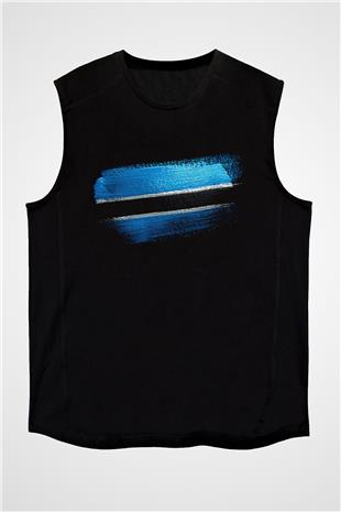 Botsvana - Botswana Bayrağı Baskılı Unisex Siyah Kolsuz Tişört