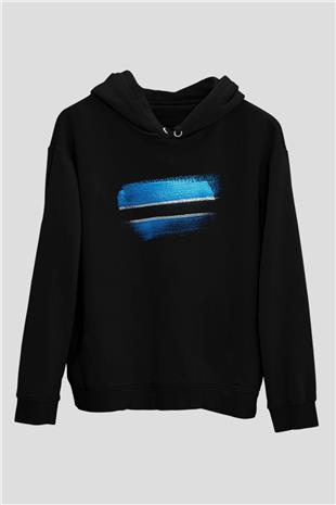 Botsvana - Botswana Bayrağı Baskılı Unisex Siyah Hoodie