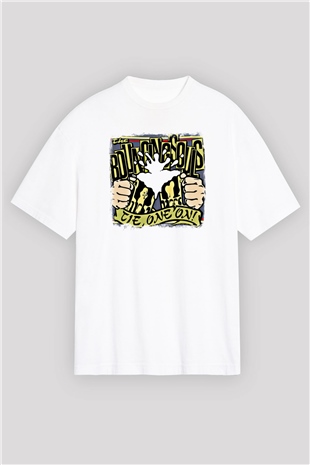 Bouncing Souls Baskılı Unisex Beyaz Oversize Tişört