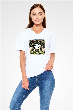 Bouncing Souls Baskılı Unisex Beyaz V Yaka Tişört