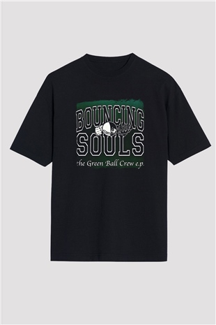 Bouncing Souls Baskılı Unisex Siyah Oversize Tişört