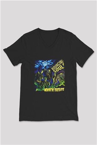 Bouncing Souls Baskılı Unisex Siyah V Yaka Tişört