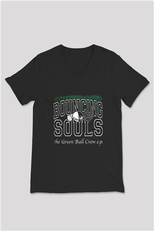 Bouncing Souls Baskılı Unisex Siyah V Yaka Tişört