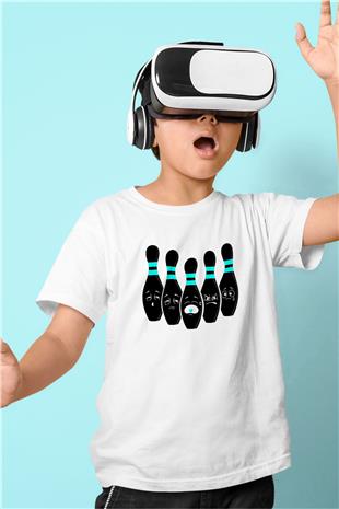 Bovling Baskılı Unisex Beyaz Çocuk Tişört - Tshirt