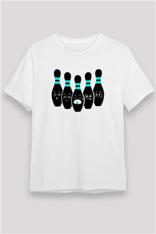 Bovling Baskılı Unisex Beyaz Tişört - Tshirt