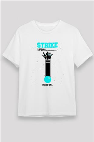 Bovling Baskılı Unisex Beyaz Tişört - Tshirt