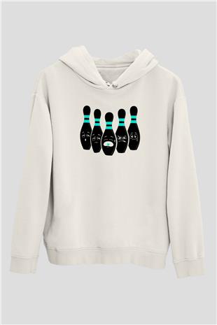 Bovling Baskılı Unisex Ekru Hoodie