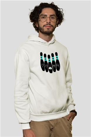 Bovling Baskılı Unisex Ekru Hoodie
