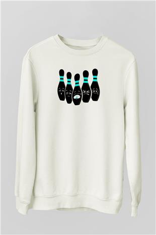Bovling Baskılı Unisex Ekru Sweatshirt