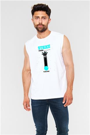 Bovling Baskılı Unisex Kolsuz Beyaz Tişört