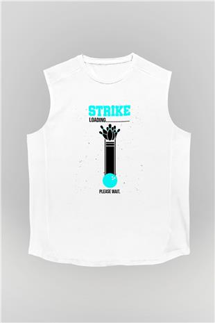 Bovling Baskılı Unisex Kolsuz Beyaz Tişört