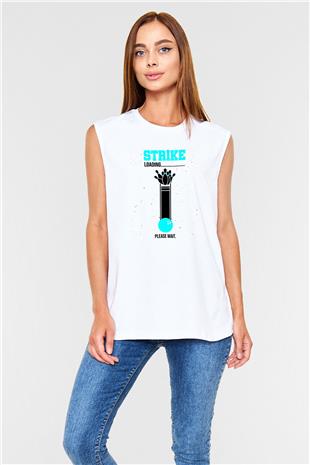 Bovling Baskılı Unisex Kolsuz Beyaz Tişört