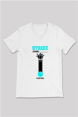 Bovling Baskılı Unisex V Yaka Tişört - Tshirt