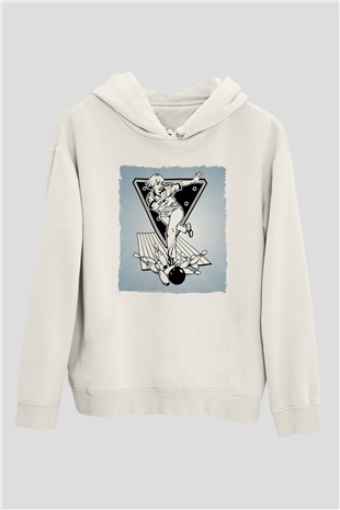Bovling Beyaz Unisex Kapüşonlu Sweatshirt