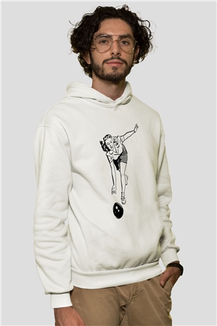 Bovling Beyaz Unisex Kapüşonlu Sweatshirt