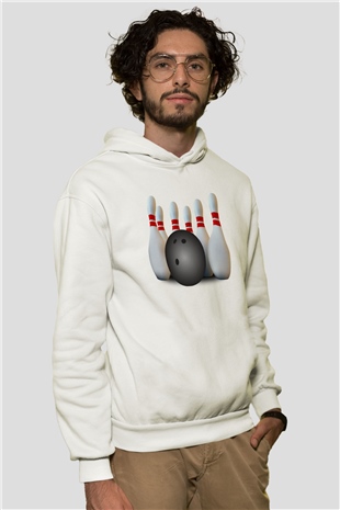 Bovling Beyaz Unisex Kapüşonlu Sweatshirt
