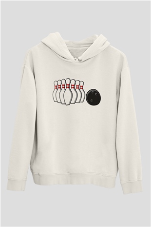 Bovling Beyaz Unisex Kapüşonlu Sweatshirt