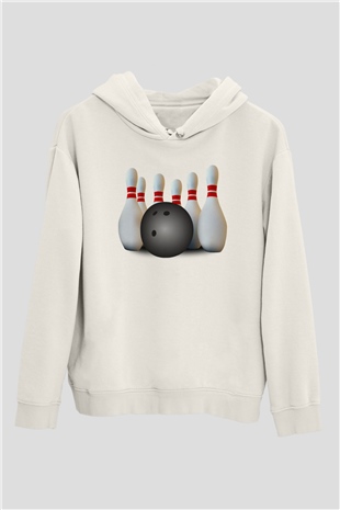 Bovling Beyaz Unisex Kapüşonlu Sweatshirt