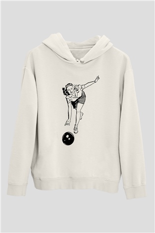 Bovling Beyaz Unisex Kapüşonlu Sweatshirt