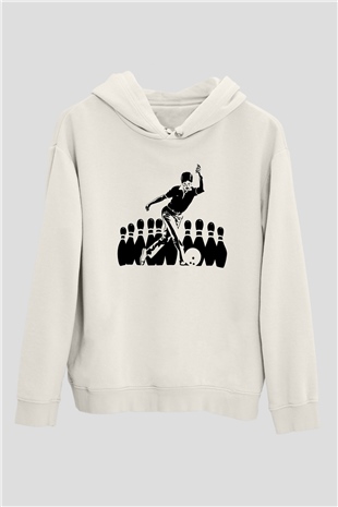 Bovling Beyaz Unisex Kapüşonlu Sweatshirt