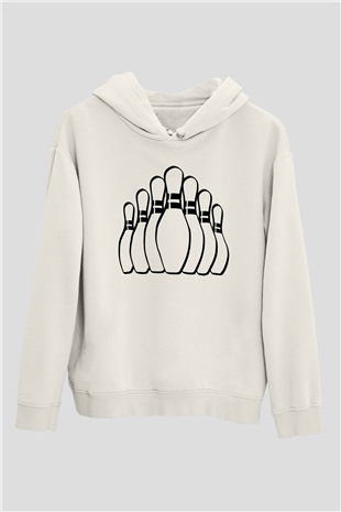 Bovling Beyaz Unisex Kapüşonlu Sweatshirt