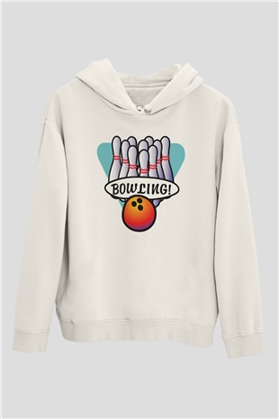Bovling Beyaz Unisex Kapüşonlu Sweatshirt