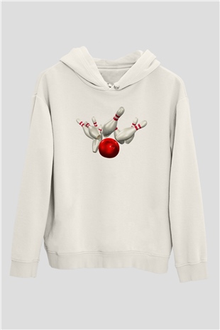Bovling Beyaz Unisex Kapüşonlu Sweatshirt