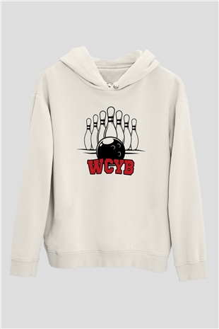Bovling Beyaz Unisex Kapüşonlu Sweatshirt
