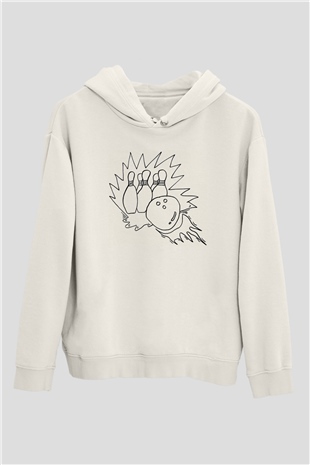 Bovling Beyaz Unisex Kapüşonlu Sweatshirt