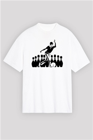 Bovling Beyaz Oversize Tişört Oversize T-shirt - TişörtFabrikası
