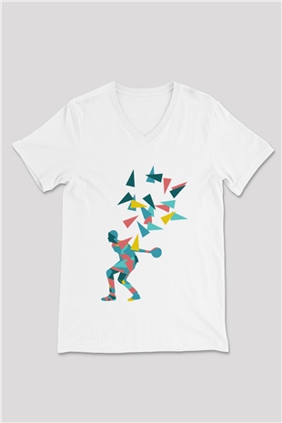 Bovling Beyaz Unisex V Yaka Tişört T-Shirt