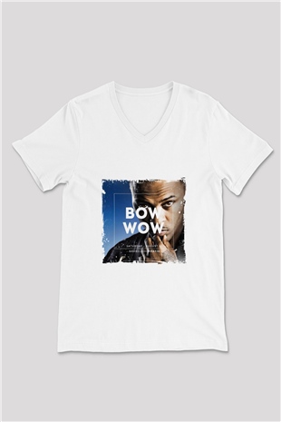 Bow Wow Baskılı Beyaz V Yaka Unisex Tişört