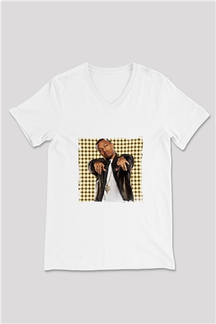 Bow Wow Baskılı Beyaz V Yaka Unisex Tişört