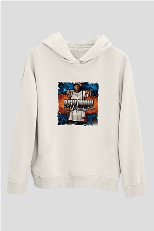Bow Wow Baskılı Unisex Beyaz Hoodie