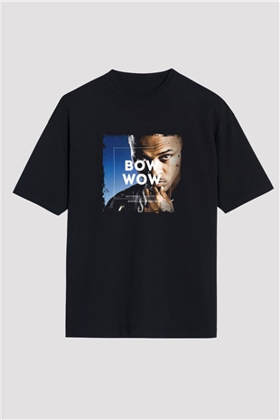 Bow Wow Baskılı Unisex Oversize Siyah Tişört