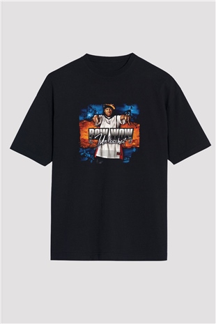 Bow Wow Baskılı Unisex Oversize Siyah Tişört