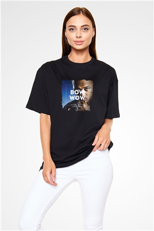 Bow Wow Baskılı Unisex Oversize Siyah Tişört