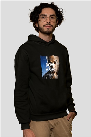 Bow Wow Baskılı Unisex Siyah Hoodie