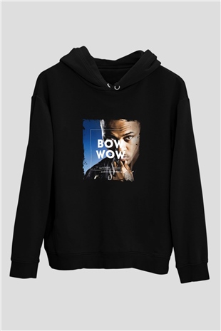 Bow Wow Baskılı Unisex Siyah Hoodie